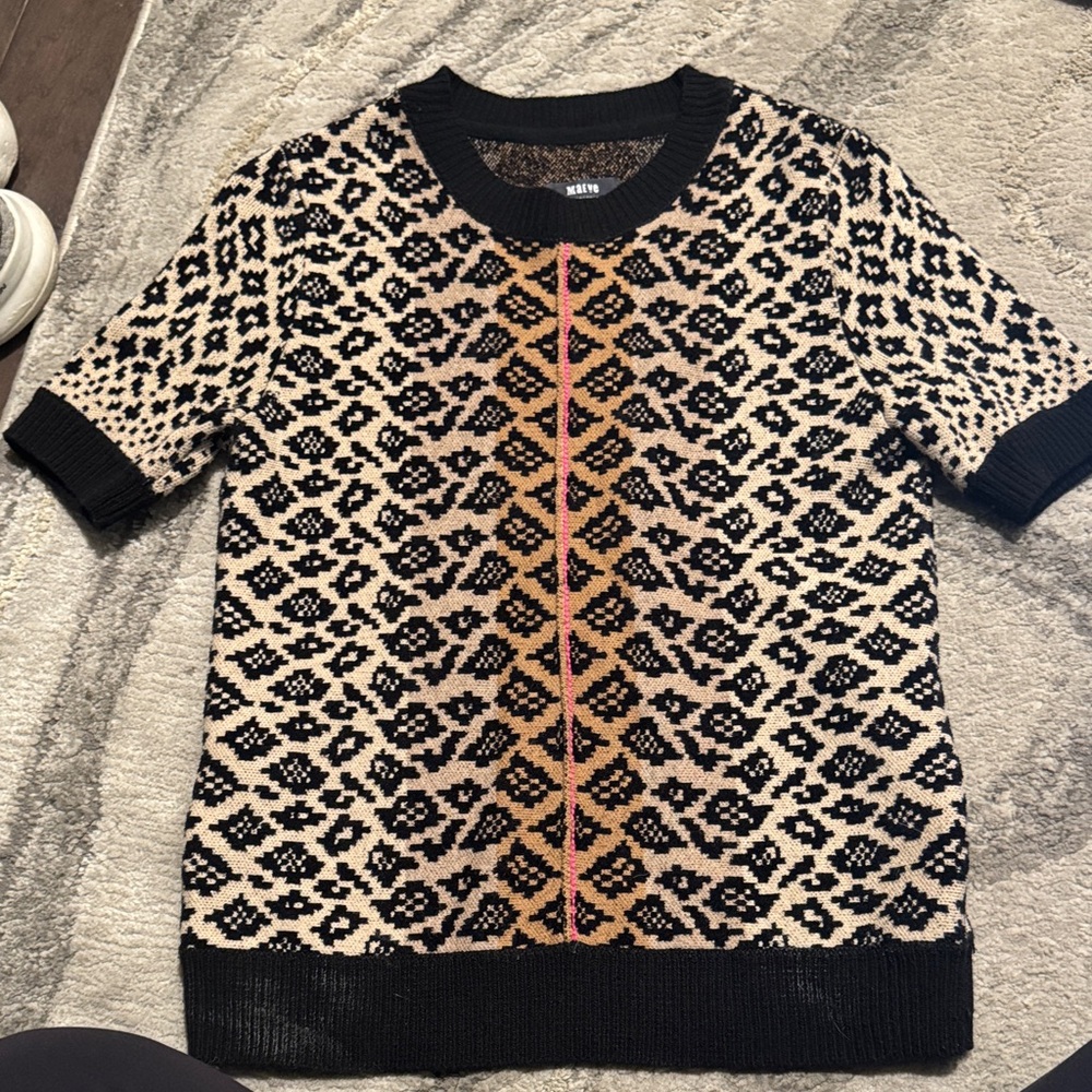 Anthropologie Black and Cream Knit Sweater